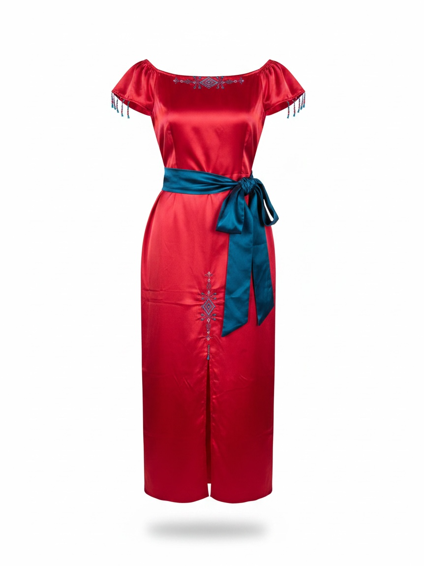 Robe satin brodé