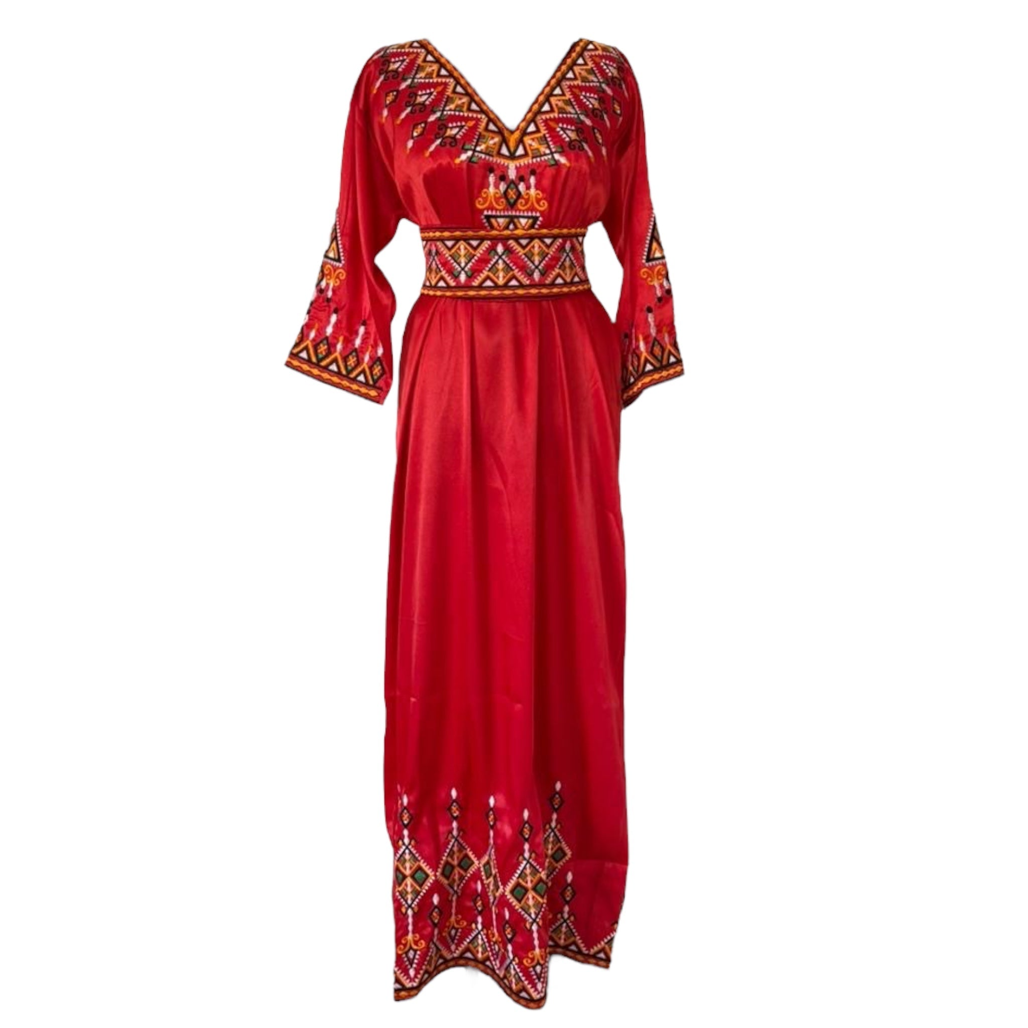 Robe broderie satin rouge - Robes Kabyles