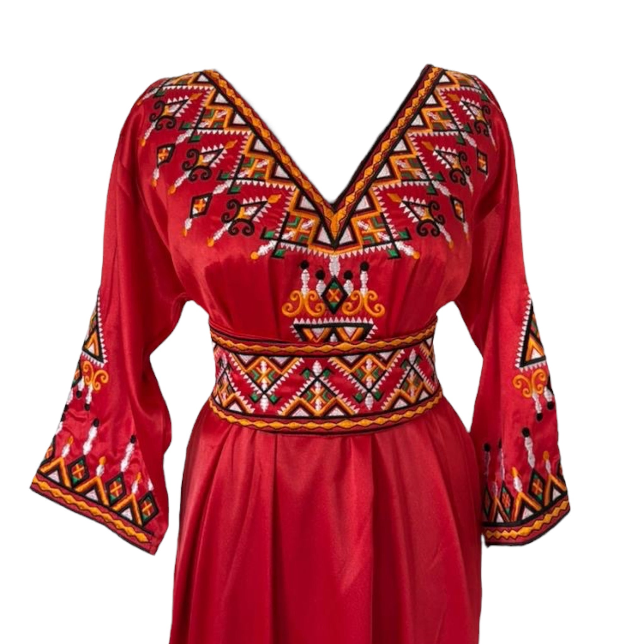 Robe broderie satin rouge - Robes Kabyles