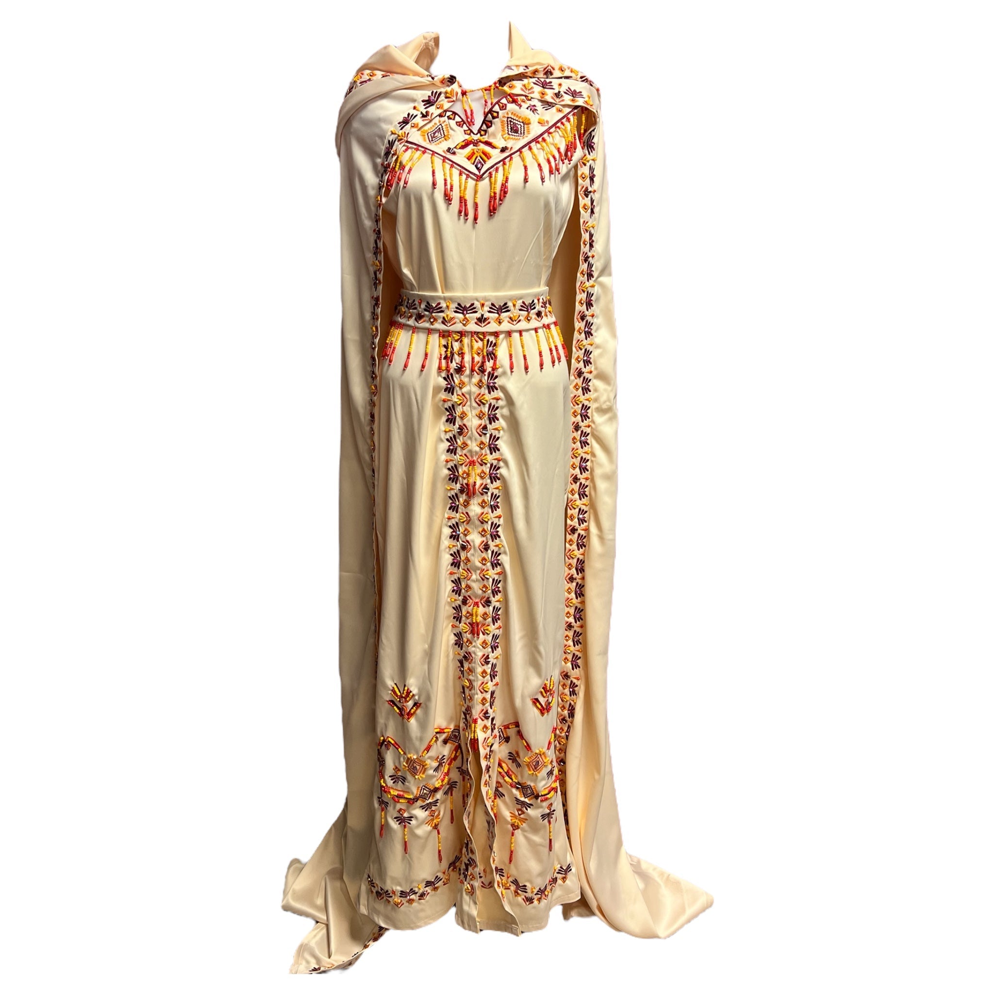 Robe en perles satin et broderie avec cape - Robes Kabyles