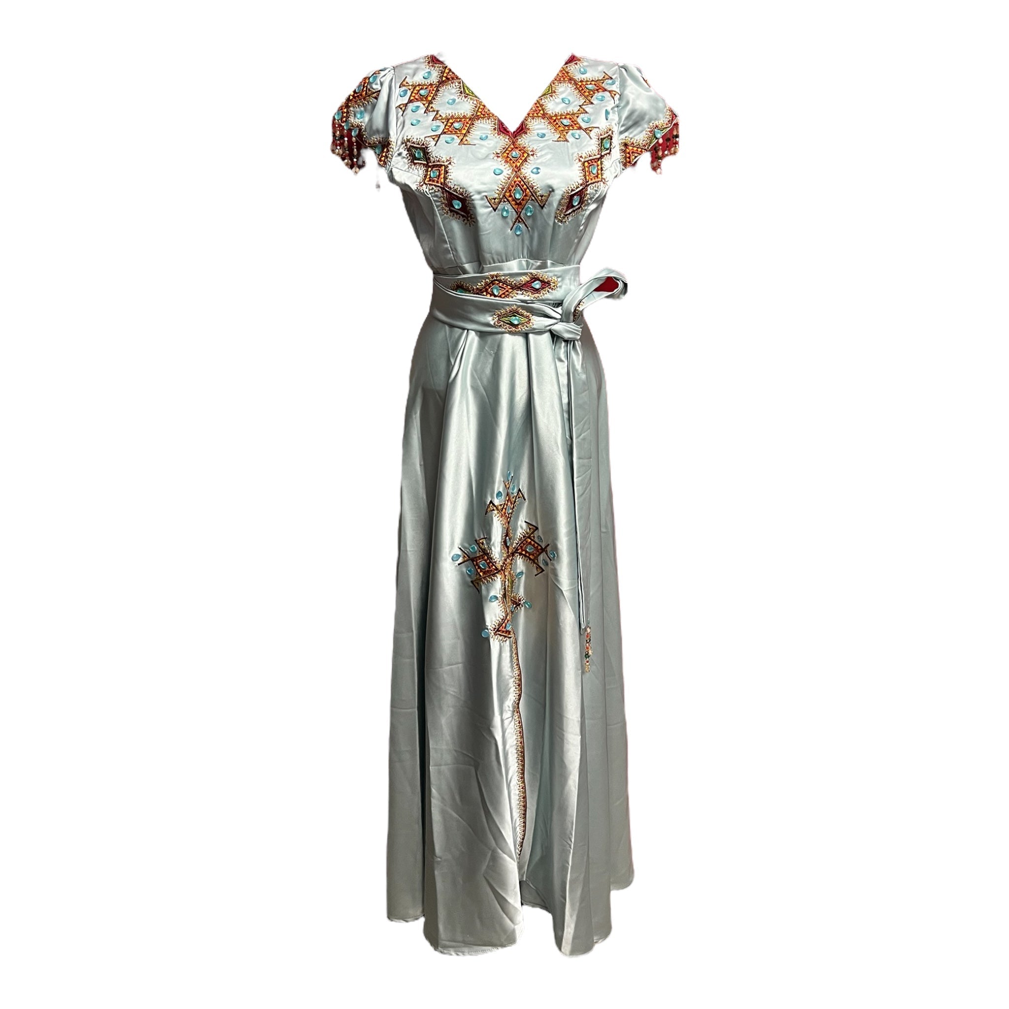 Robe satin en perles évasée - Robes Kabyles